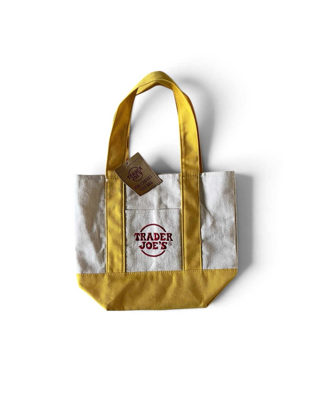 NWT Trader Joe's Yellow & Cream Mini Canvas Tote